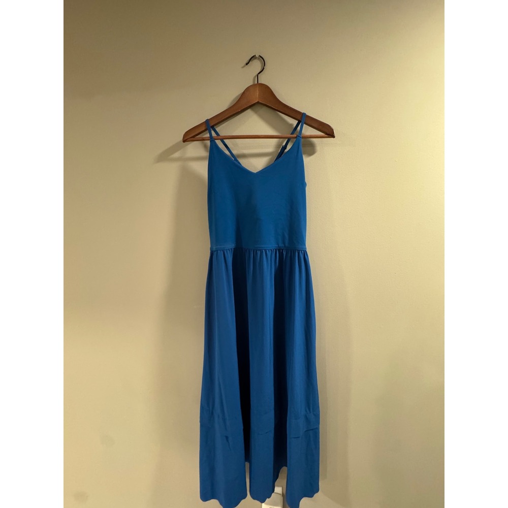 Athleta Elation V-Neck Hybrid Midi Dress Strappy with Pockets Size Medium Blue - Picture 4 of 9